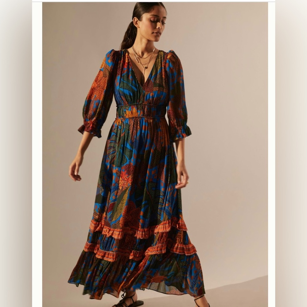 Farm Rio Puff Sleeve Maxi Dress size S